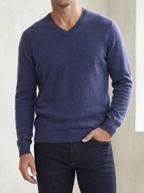 DANIEL BISHOP Crewneck Sweater Merino Wool Blue XL